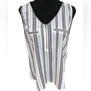 Vylette striped zip front sleeveless top, size XL.